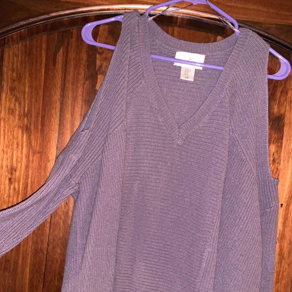 Purple cold shoulder sweater